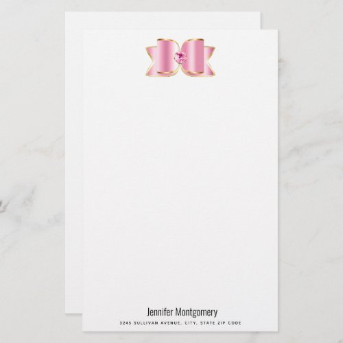 Pink Glam Bow with a Center Gemstone Stationery