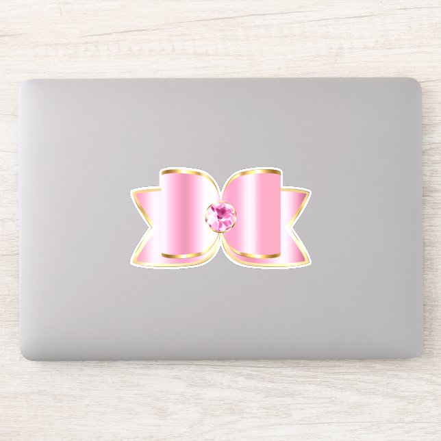 Pink Glam Bow with a Center Gemstone Sticker (Computer)