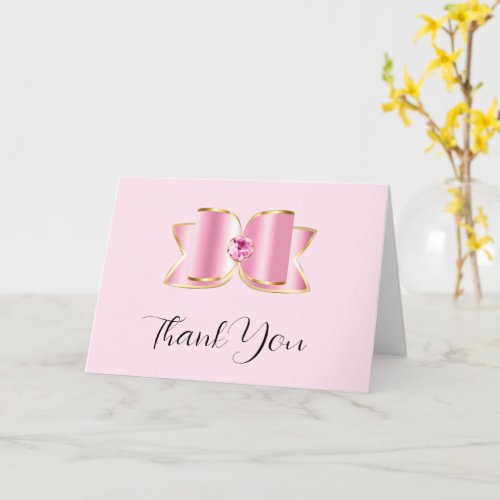 Pink Glam Bow with a Center Gemstone Thank You Card