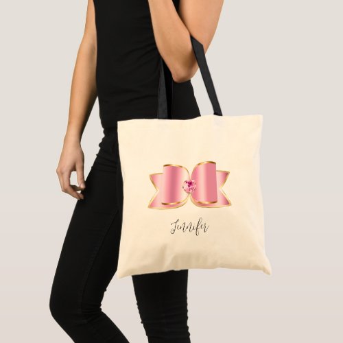 Pink Glam Bow with a Center Gemstone Tote Bag