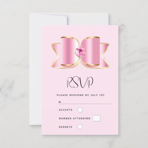 Pink Glam Bow with a Center Gemstone Wedding RSVP Card