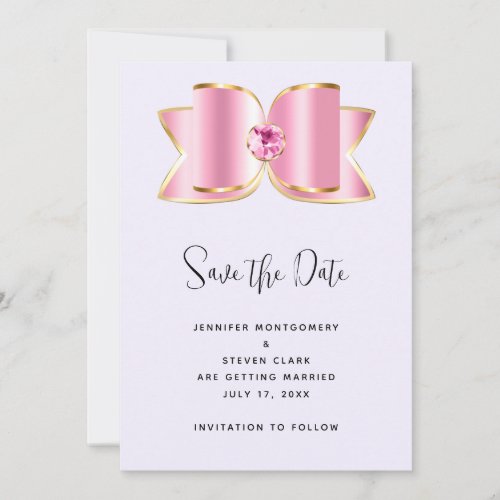 Pink Glam Bow with a Center Gemstone Wedding Save The Date