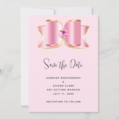 Pink Glam Bow with a Center Gemstone Wedding Save The Date