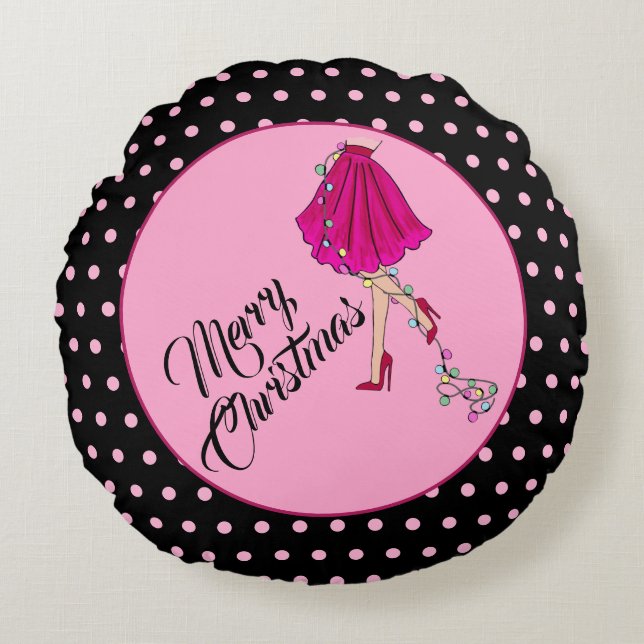 Pink Glam Christmas  Round Pillow (Front)
