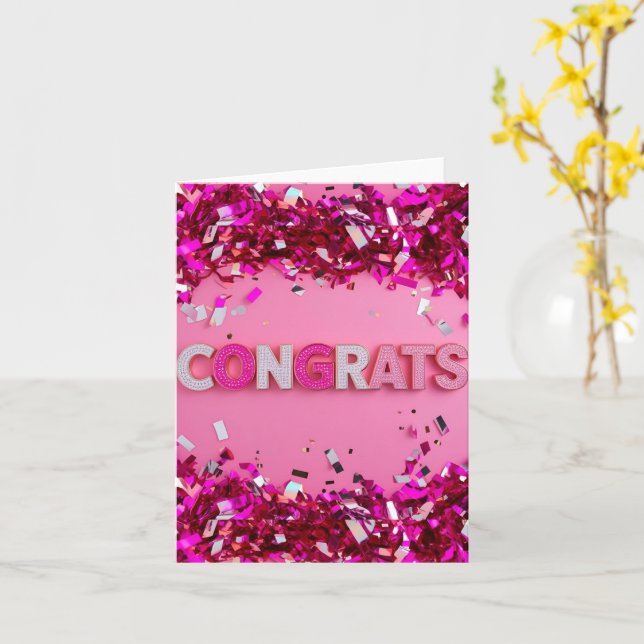 Pink Glam "Congrats" Card  (Yellow Flower)