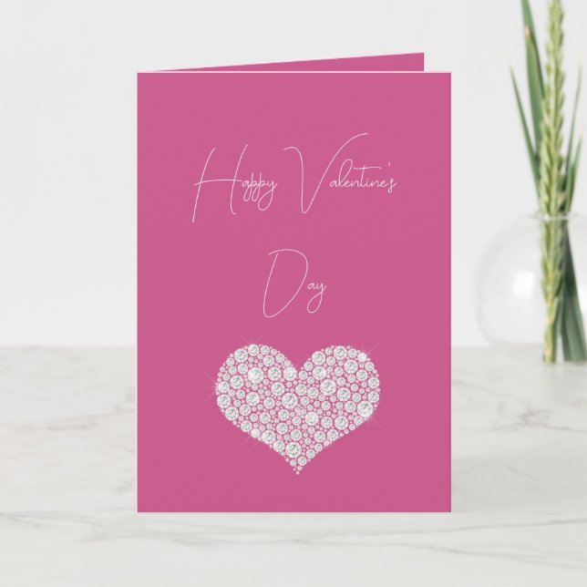 Pink Glam Diamonds Hearts Card (Front)