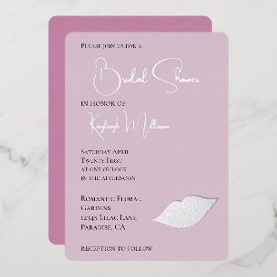 Pink Glam Diamonds Kiss Lips Bridal Shower Foil Invitation