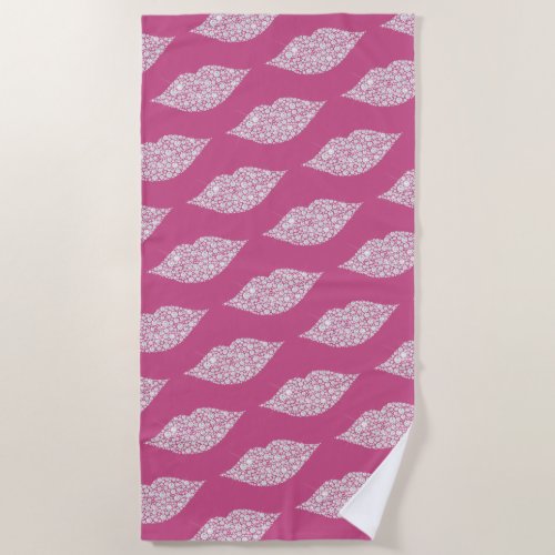 Pink Glam Diamonds Lips Kiss XOXO Beach Towel