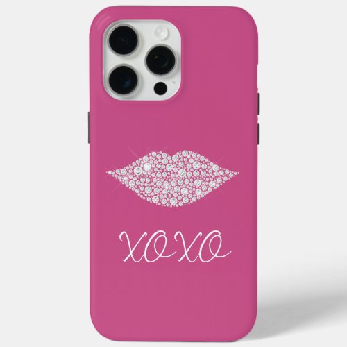 Pink Glam Diamonds Lips Kiss XOXO iPhone 15 Pro Max Case
