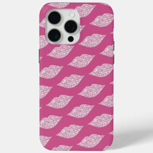 Pink Glam Diamonds Lips Kiss XOXO iPhone 15 Pro Max Case