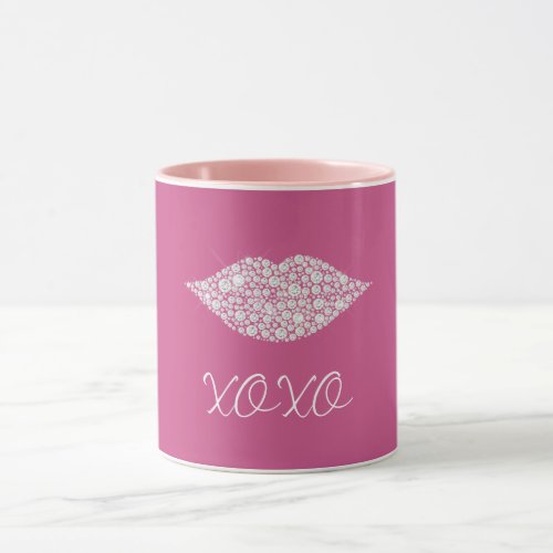 Pink Glam Diamonds Lips Kiss XOXO Mug