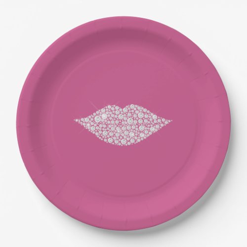 Pink Glam Diamonds Lips Kiss XOXO Paper Plates