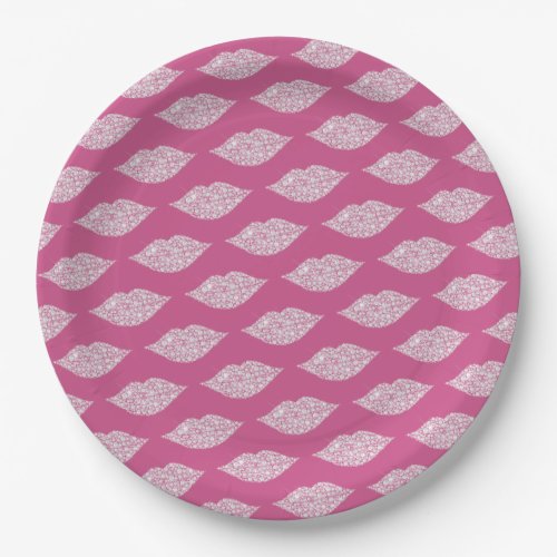 Pink Glam Diamonds Lips Kiss XOXO Paper Plates