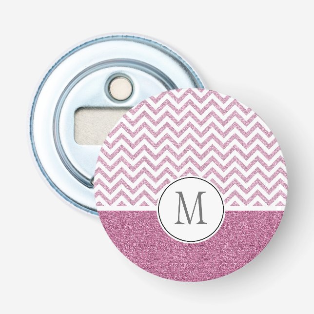 Pink Glam Faux Glitter Chevron Bottle Opener (Front)
