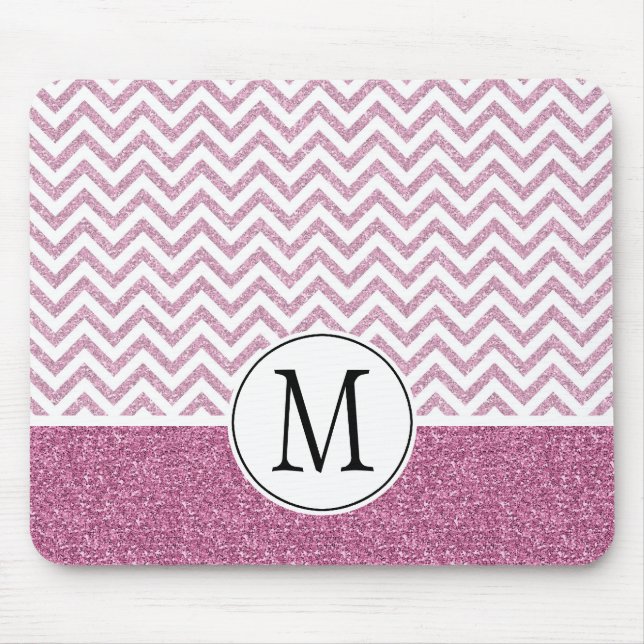 Pink Glam Faux Glitter Chevron Mouse Pad (Front)