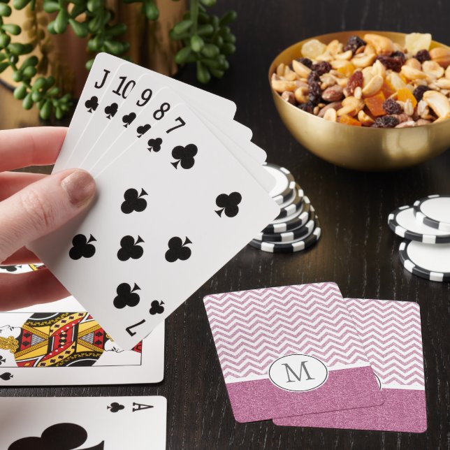 Pink Glam Faux Glitter Chevron Poker Cards (In Situ)