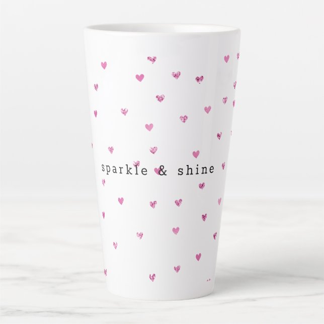 Pink Glam Glitter Hearts Latte Mug (Front)