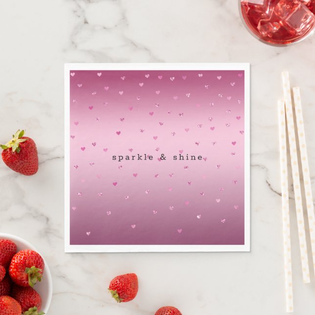 Pink Glam Glitter Hearts Napkins (Insitu)