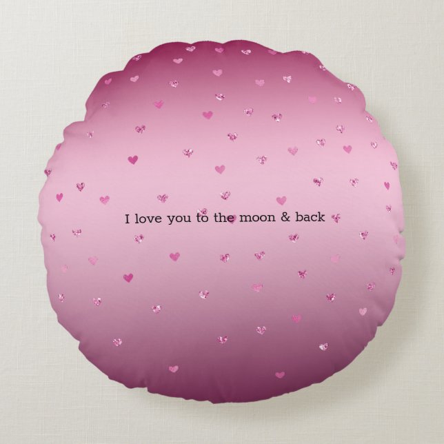 Pink Glam Glitter Hearts Round Pillow (Front)