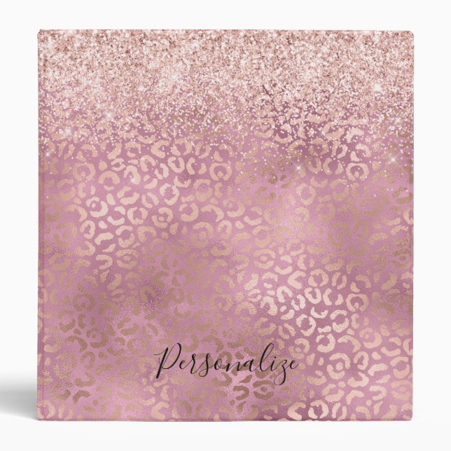 Pink Glam Glitter Leopard Print 3 Ring Binder (Front)