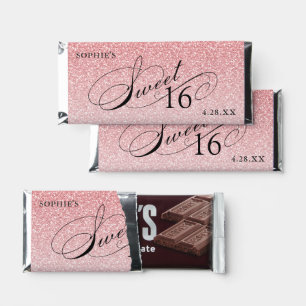 Pink Glam Glitter Sweet 16 Personalized Hershey Bar Favors