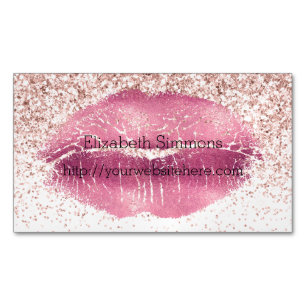 Pink Glam Glitz Glitter Lips Business Card Magnet