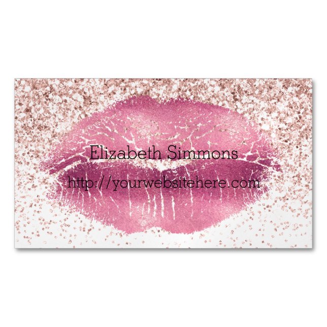 Pink Glam Glitz Glitter Lips Business Card Magnet (Front)