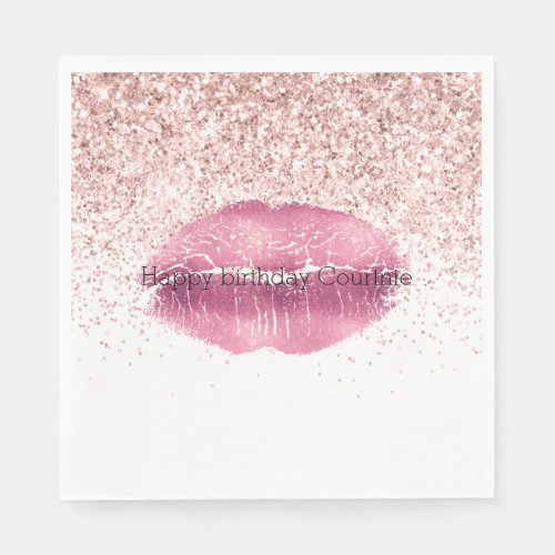 Pink Glam Glitz Glitter Lips Napkins