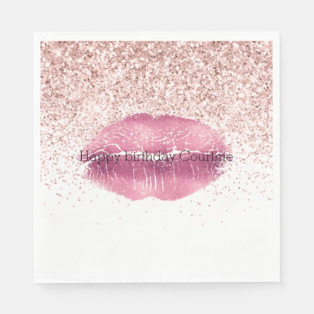 Pink Glam Glitz Glitter Lips Napkins (Front)