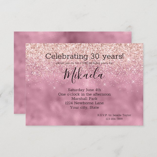 Pink Glam Glitzy Glitter Invitation (Front/Back)