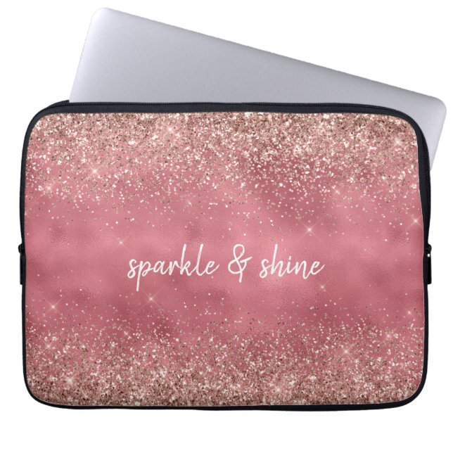 Pink Glam Glitzy glitter personalized Laptop Sleeve (Front)