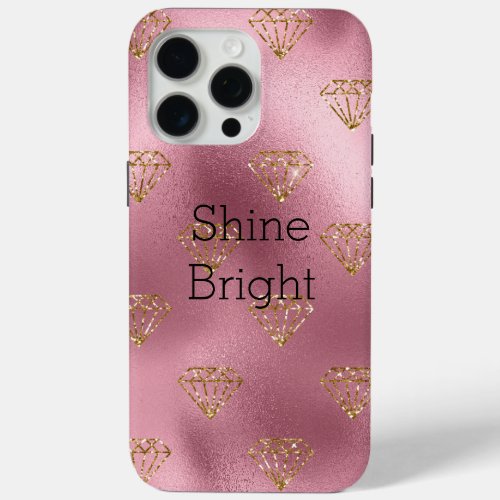 Pink Glam Gold Diamonds iPhone 15 Pro Max Case