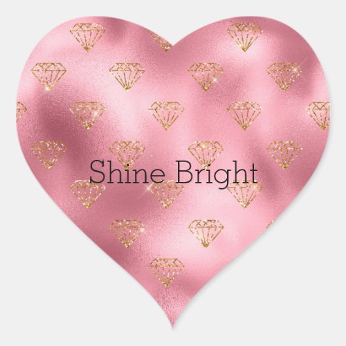 Pink Glam Gold Diamonds Heart Sticker