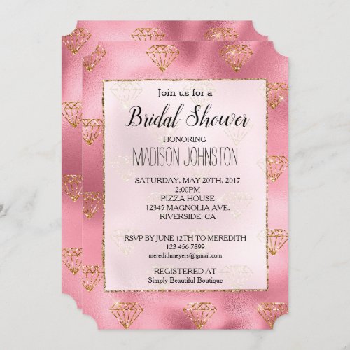 Pink Glam Gold Diamonds Invitation