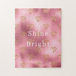 Pink Glam Gold Diamonds Jigsaw Puzzle
