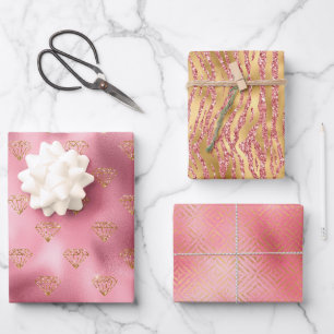Pink Glam Gold Diamonds Wrapping Paper Sheets