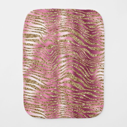 Pink Glam Gold Glitter Zebra Print Baby Burp Cloth