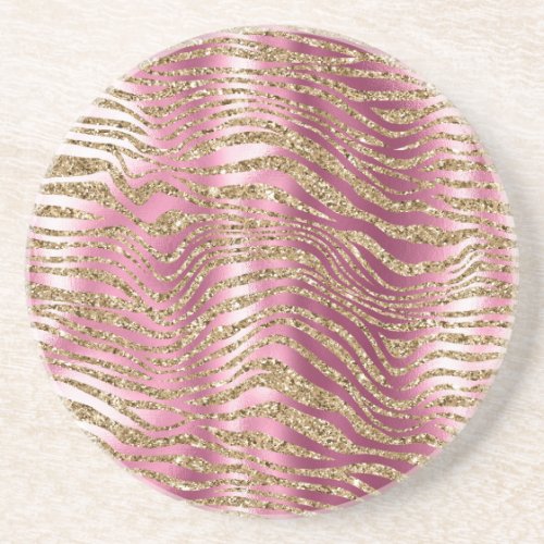 Pink Glam Gold Glitter Zebra Print Coaster