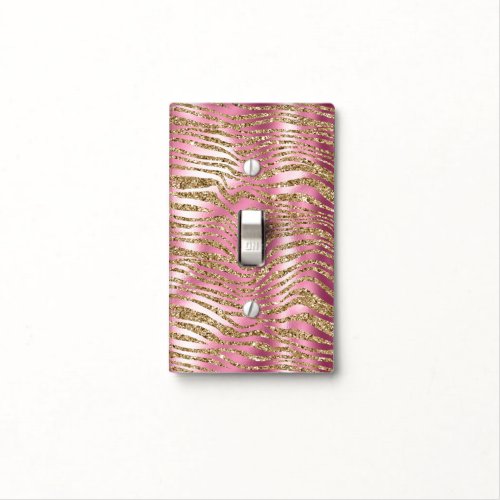 Pink Glam Gold Glitter Zebra Print Light Switch Cover