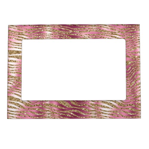 Pink Glam Gold Glitter Zebra Print Magnetic Frame