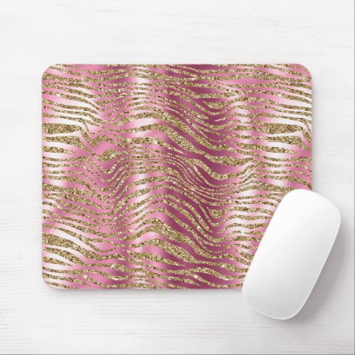 Pink Glam Gold Glitter Zebra Print Mouse Pad