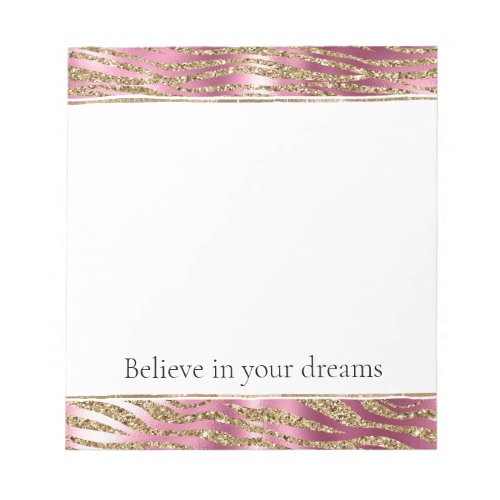 Pink Glam Gold Glitter Zebra Print Notepad