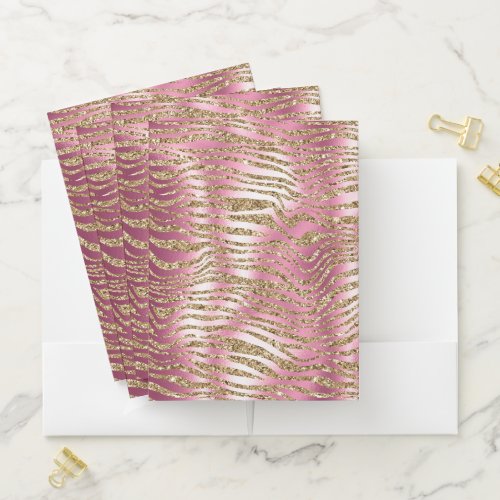 Pink Glam Gold Glitter Zebra Print Pocket Folder