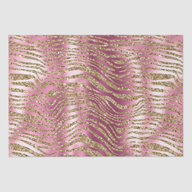 Pink Glam Gold Glitter Zebra Print Tissue Paper (Front)