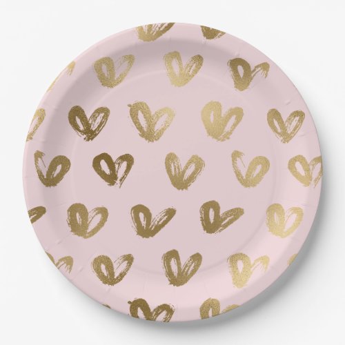 Pink Glam Gold Hearts Birthday Paper Plates