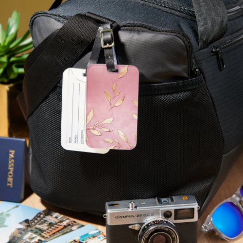 Pink Glam Gold Leaves Luggage Tag