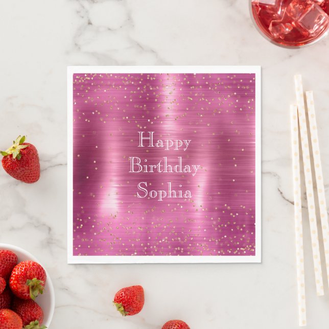 Pink Glam Gold Sparkle Confetti Birthday Napkins (Insitu)