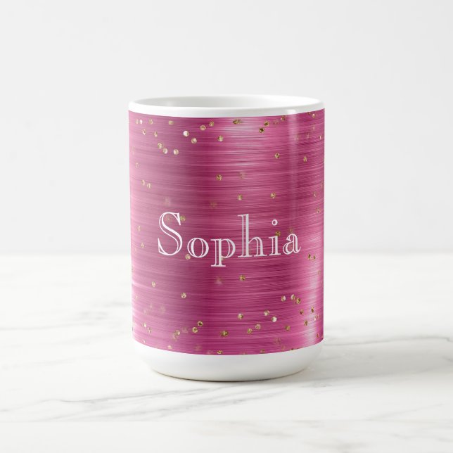 Pink Glam Gold Sparkle Confetti Personalized Coffee Mug (Center)