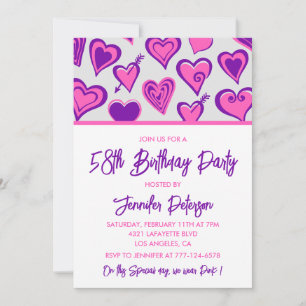Pink Glam Heart Pattern 58th birthday invitations 