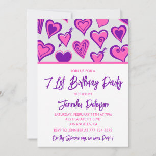 Pink Glam Heart Pattern 71st birthday invitations 